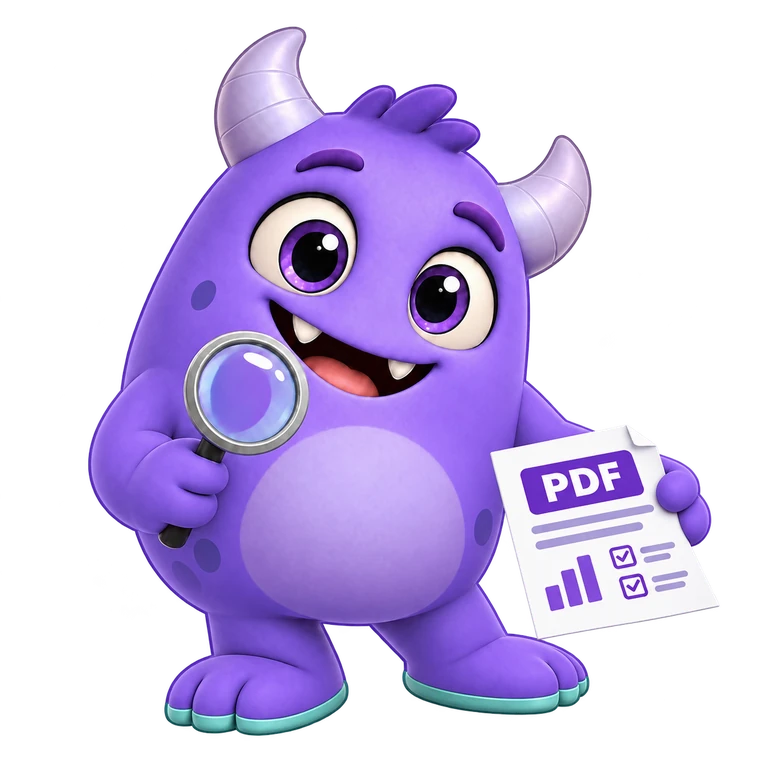 La mascotte Deyclic tient une loupe et un rapport PDF.